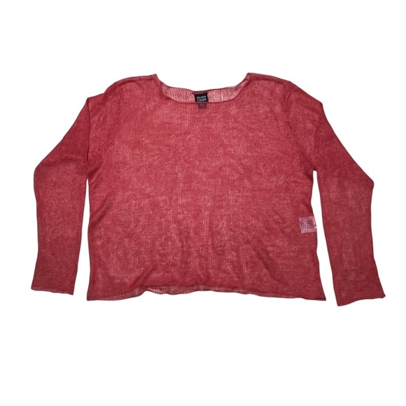 Eileen Fisher System Size Large Sweater Knit Fishnet Boxy Coral Red 100% Linen - Picture 7 of 7
